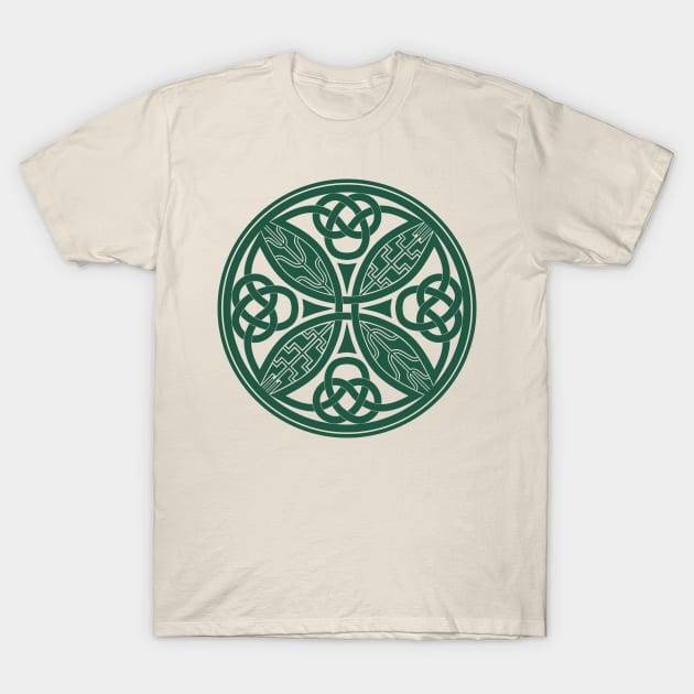 Book of Durrow Celtic Cross Green T-Shirt by Wareham Spirals